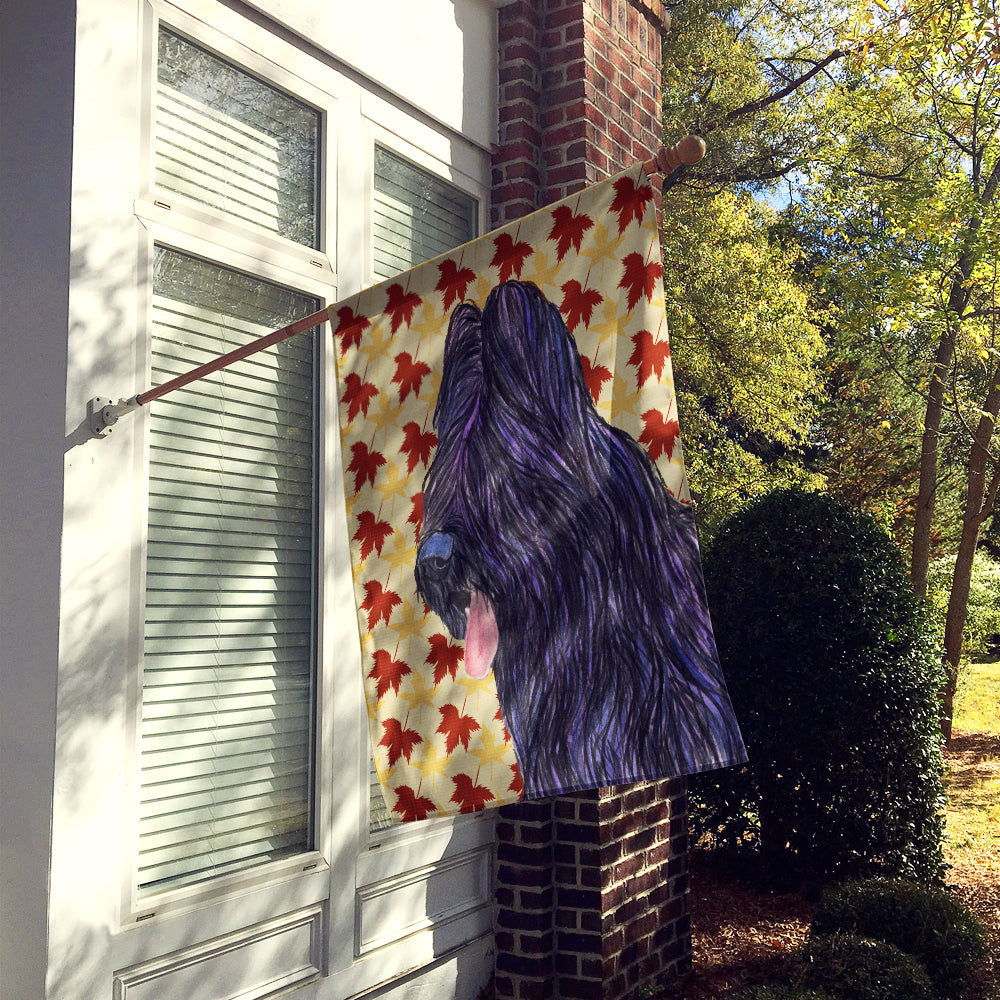 Briard Fall Leaves Portrait House Flag 28x40 Porch Sleeve Pole Decorative Outside Yard Banner Artwork Wall Hanging, Polyester
