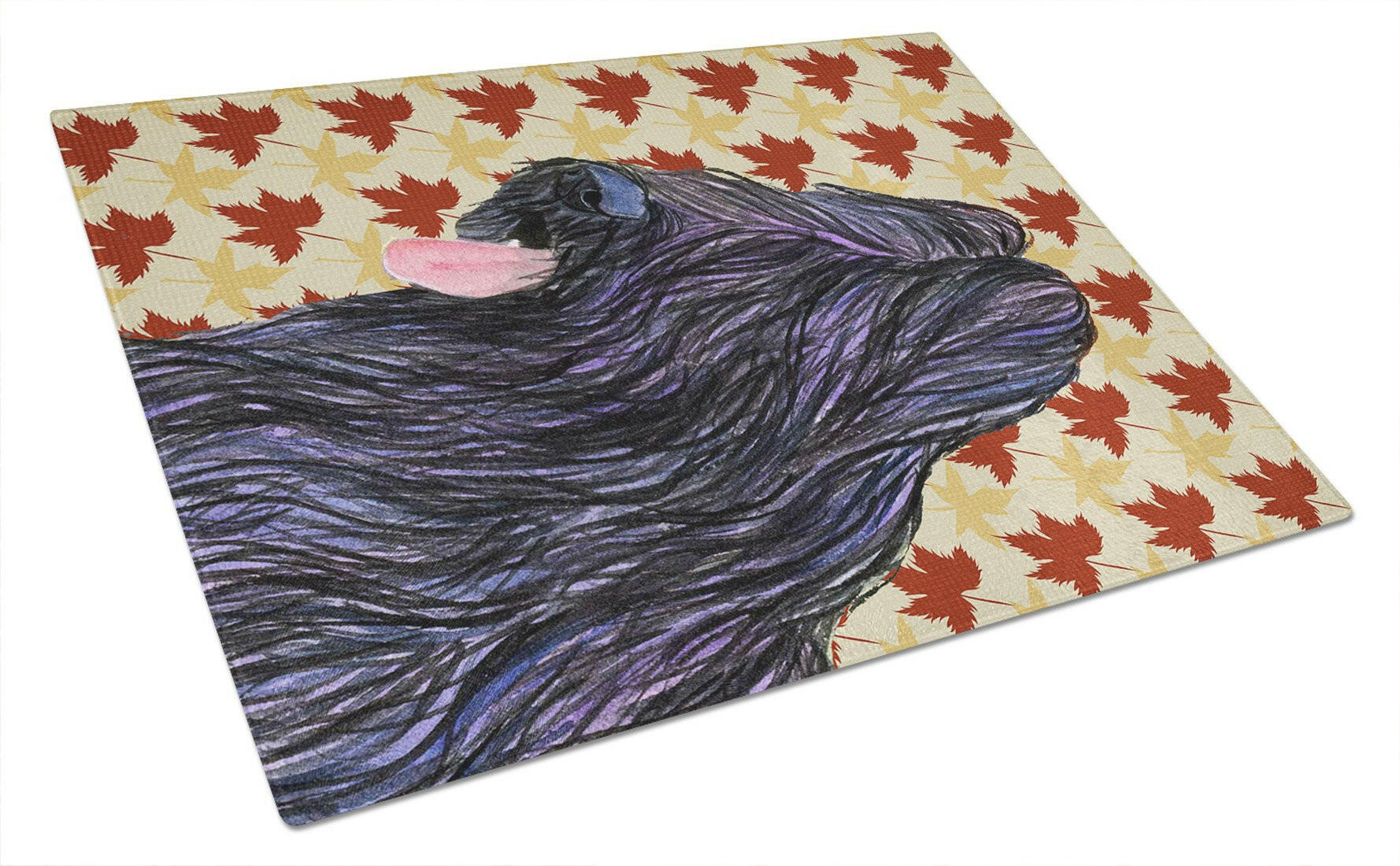 Briard Fall Leaves Portrait Cutting Board Tempered Glass Kitchen Cutting Surface, Heat Resistant Chopping, Non-Slip Feet, Food Prep & Serving