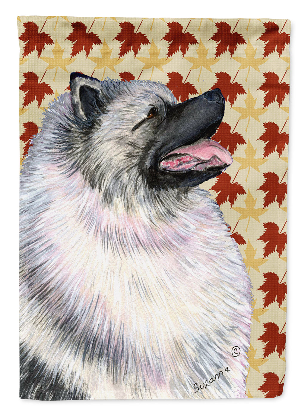 Keeshond Fall Leaves Portrait House Flag 28x40 Porch Sleeve Pole Decorative Outside Yard Banner Artwork Wall Hanging, Polyester