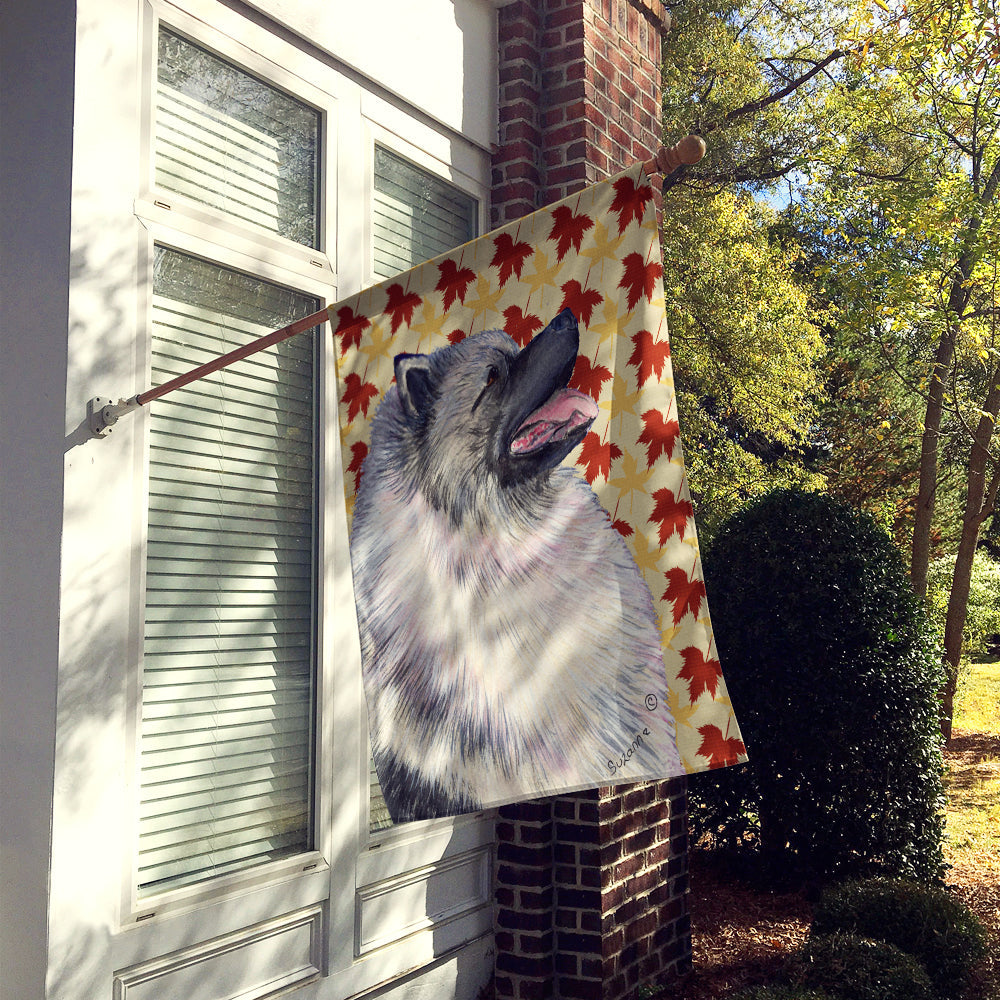 Keeshond Fall Leaves Portrait House Flag 28x40 Porch Sleeve Pole Decorative Outside Yard Banner Artwork Wall Hanging, Polyester