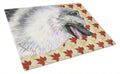 Keeshond Fall Leaves Portrait Cutting Board Tempered Glass Kitchen Cutting Surface, Heat Resistant Chopping, Non-Slip Feet, Food Prep & Serving
