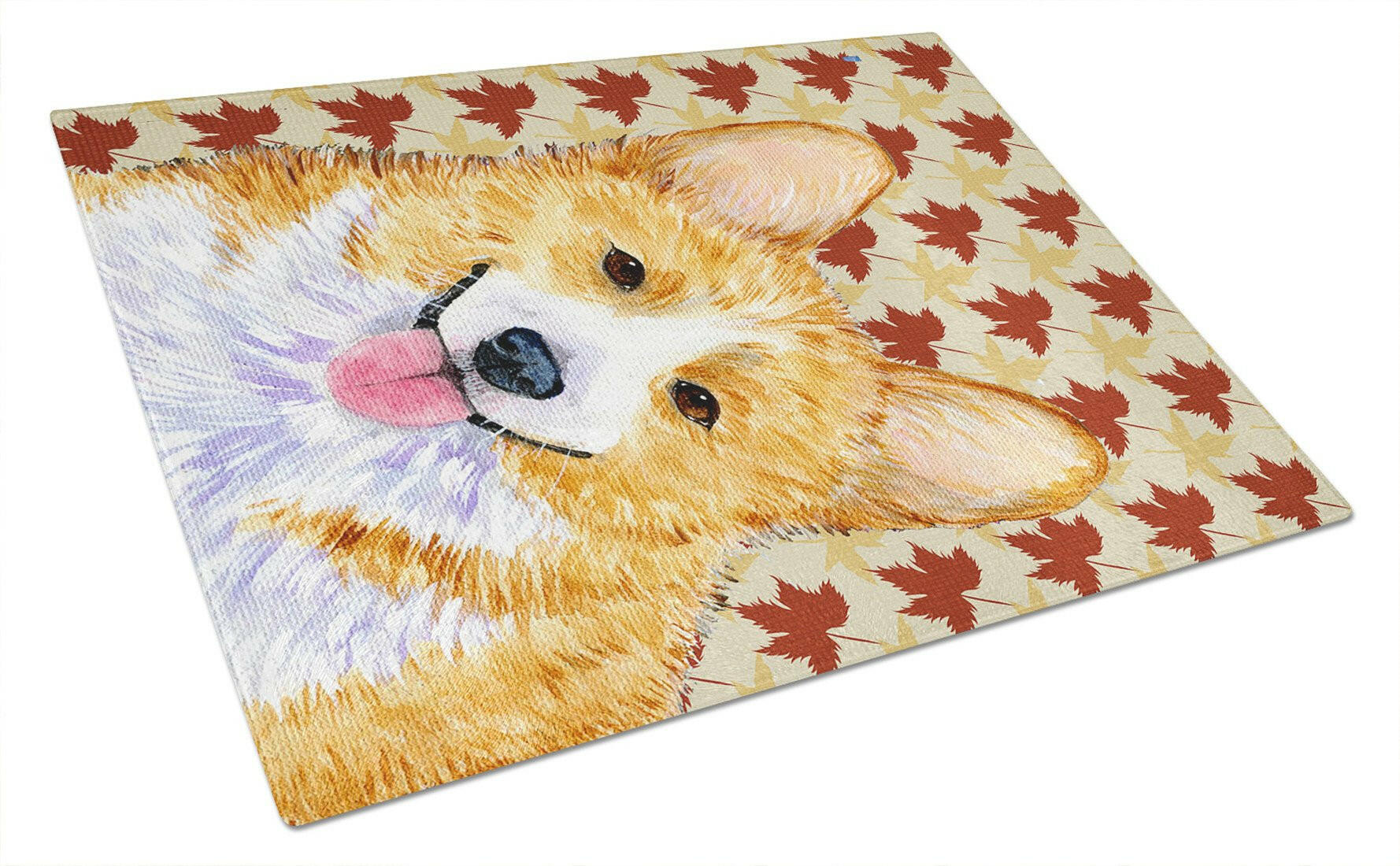 Corgi Fall Leaves Portrait Cutting Board Tempered Glass Kitchen Cutting Surface, Heat Resistant Chopping, Non-Slip Feet, Food Prep & Serving