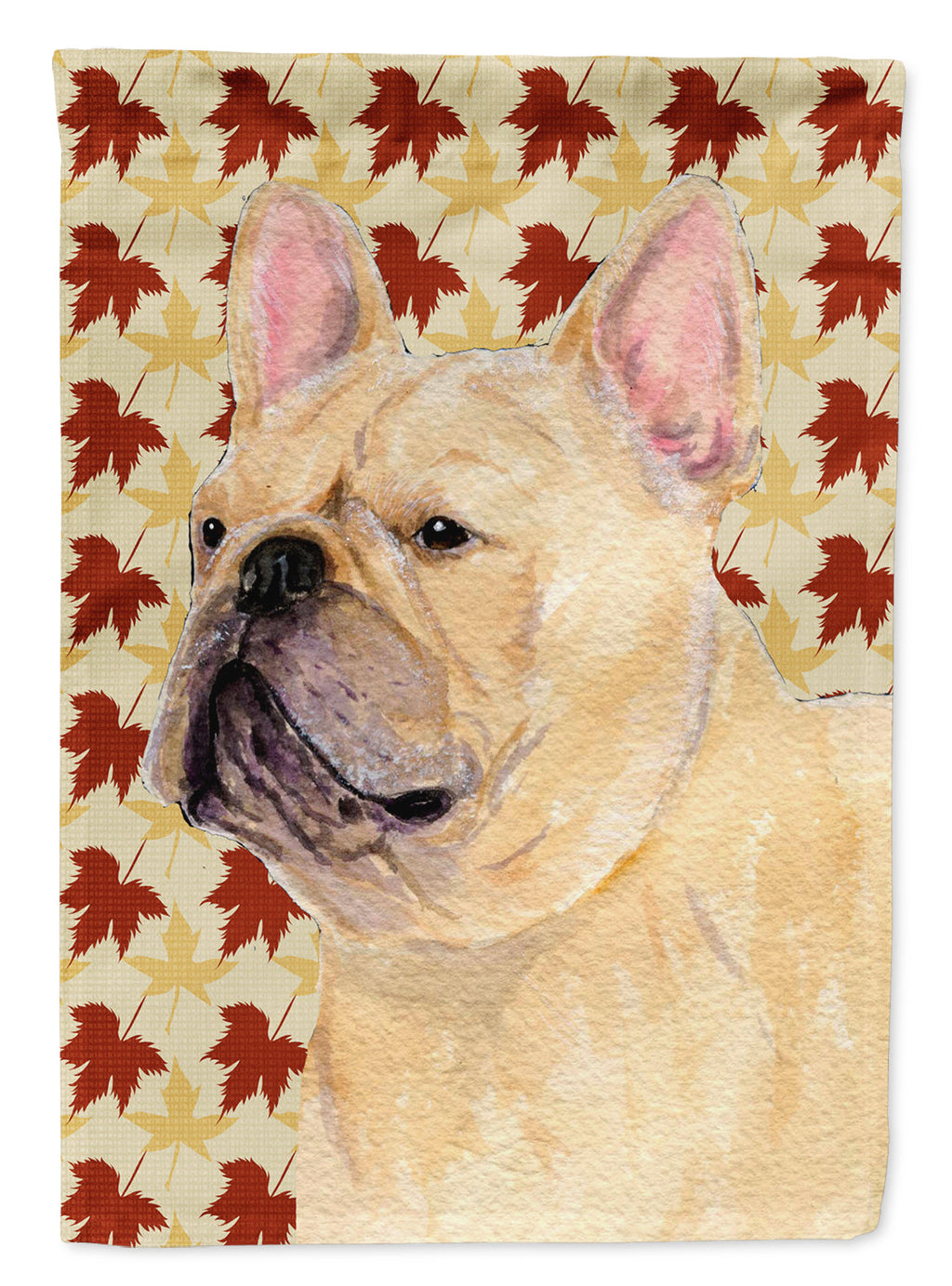 French Bulldog Fall Leaves Portrait House Flag 28x40 Porch Sleeve Pole Decorative Outside Yard Banner Artwork Wall Hanging, Polyester