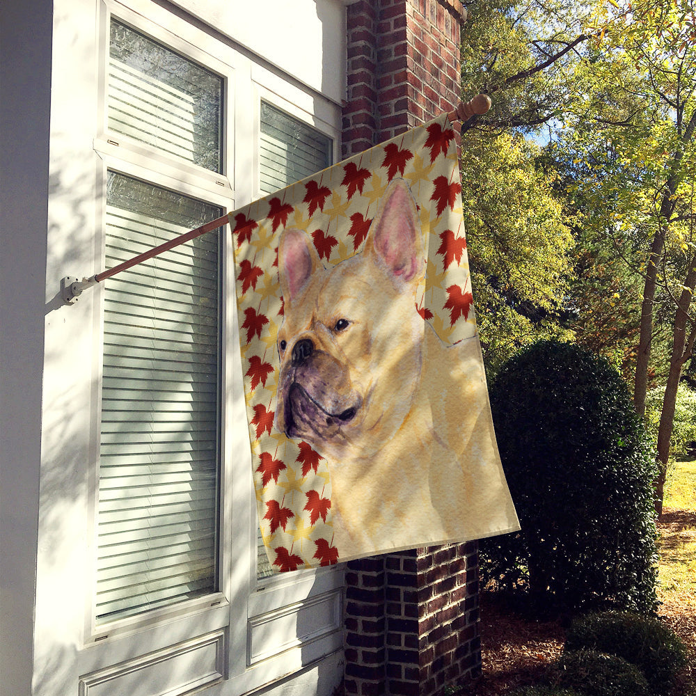 French Bulldog Fall Leaves Portrait House Flag 28x40 Porch Sleeve Pole Decorative Outside Yard Banner Artwork Wall Hanging, Polyester