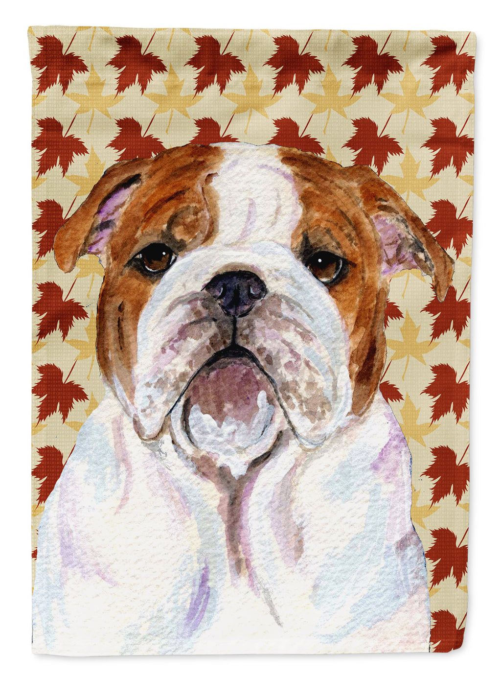 Bulldog English Fall Leaves Portrait House Flag 28x40 Porch Sleeve Pole Decorative Outside Yard Banner Artwork Wall Hanging, Polyester