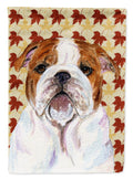 Bulldog English Fall Leaves Portrait House Flag 28x40 Porch Sleeve Pole Decorative Outside Yard Banner Artwork Wall Hanging, Polyester