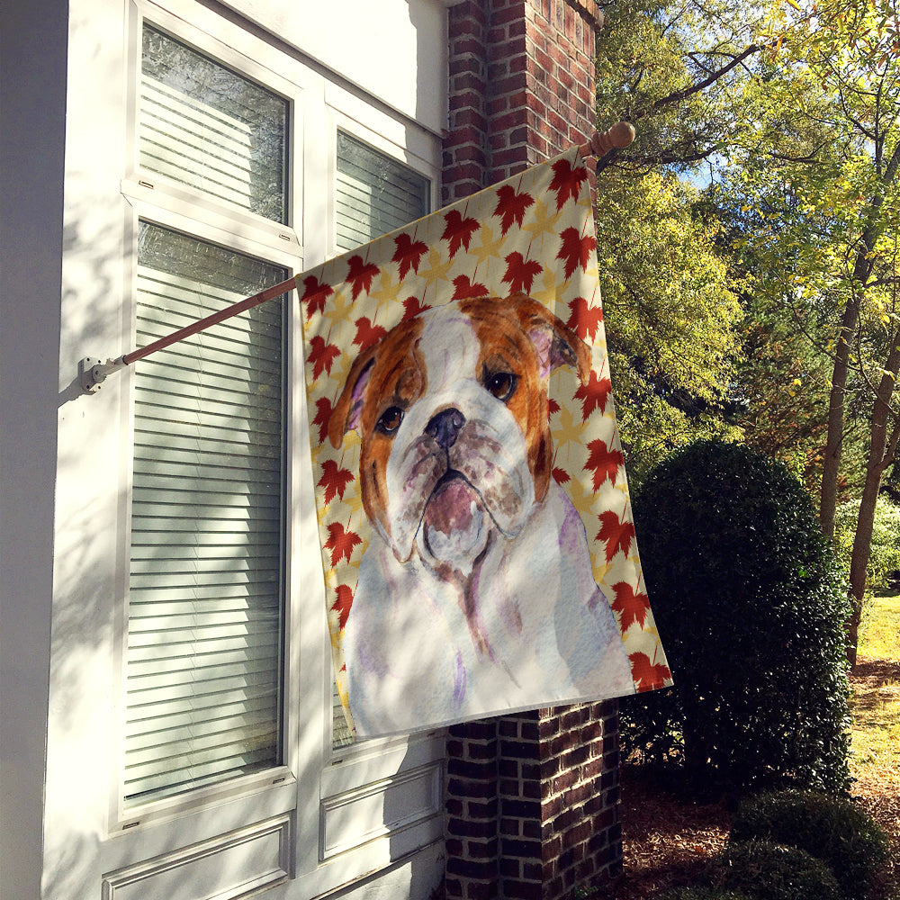 Bulldog English Fall Leaves Portrait House Flag 28x40 Porch Sleeve Pole Decorative Outside Yard Banner Artwork Wall Hanging, Polyester