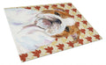Bulldog English Fall Leaves Portrait Cutting Board Tempered Glass Kitchen Cutting Surface, Heat Resistant Chopping, Non-Slip Feet, Food Prep & Serving