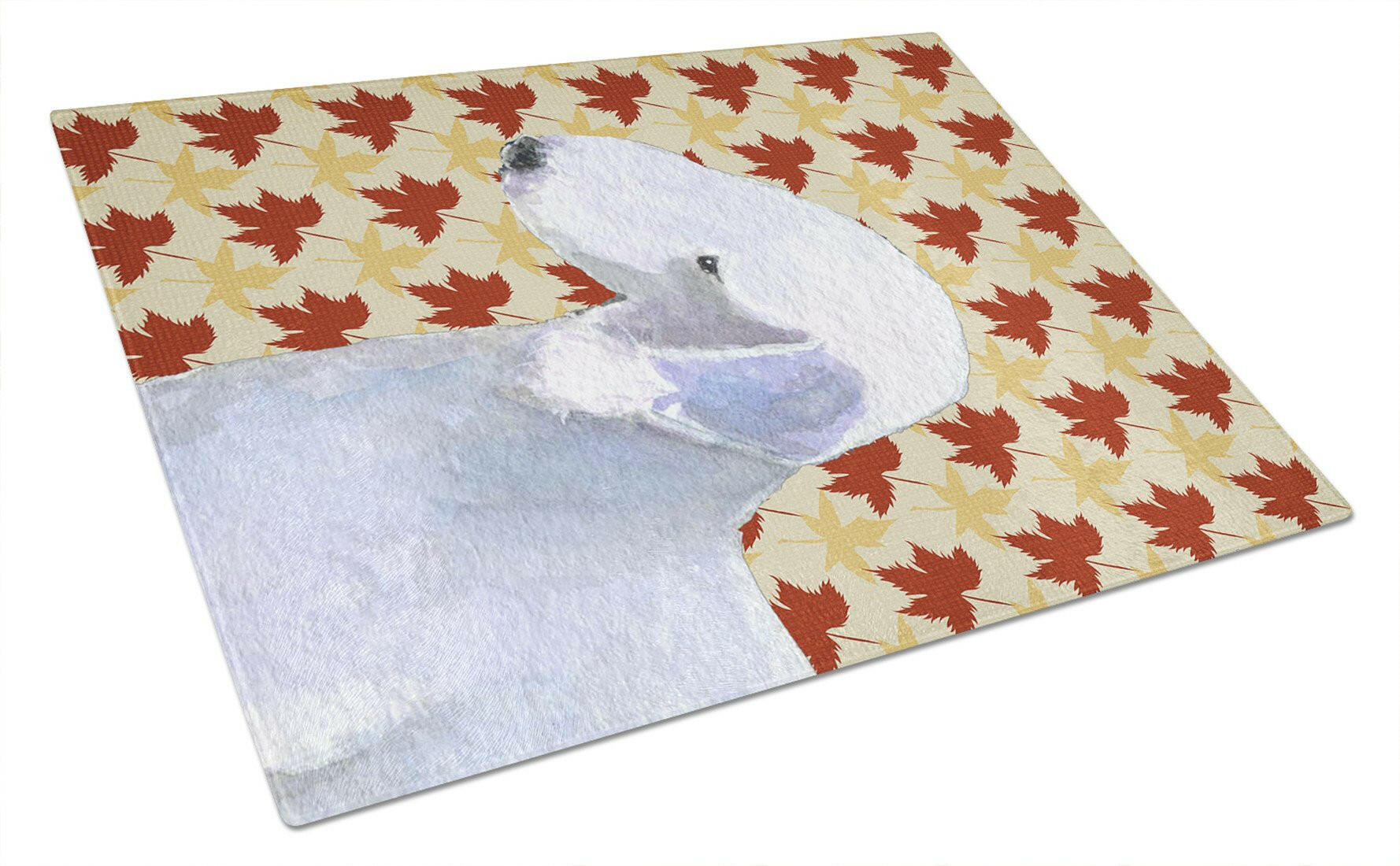 Bedlington Terrier Fall Leaves Portrait Cutting Board Tempered Glass Kitchen Cutting Surface, Heat Resistant Chopping, Non-Slip Feet, Food Prep & Serving
