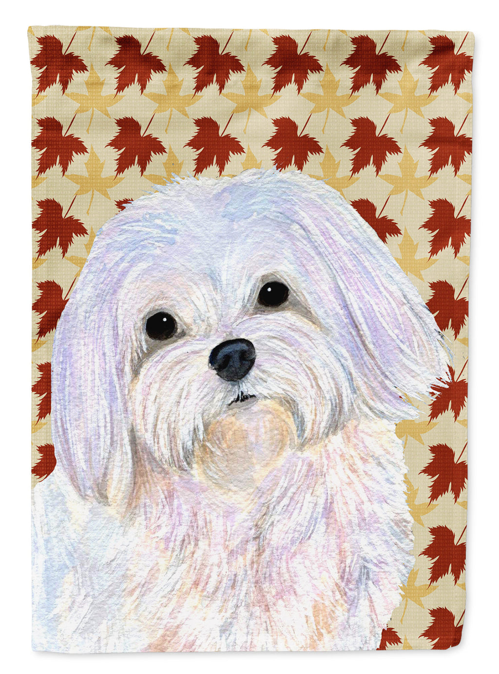 Maltese Fall Leaves Portrait House Flag 28x40 Porch Sleeve Pole Decorative Outside Yard Banner Artwork Wall Hanging, Polyester