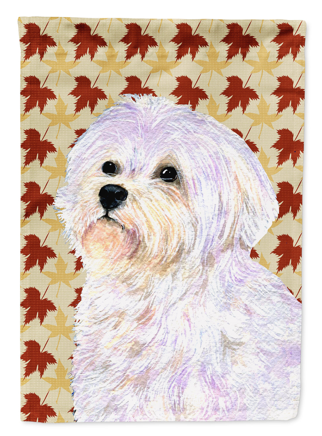 Maltese Fall Leaves Portrait House Flag 28x40 Porch Sleeve Pole Decorative Outside Yard Banner Artwork Wall Hanging, Polyester