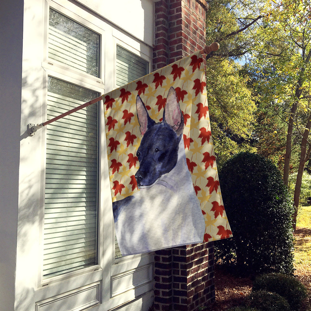 Rat Terrier Fall Leaves Portrait House Flag 28x40 Porch Sleeve Pole Decorative Outside Yard Banner Artwork Wall Hanging, Polyester