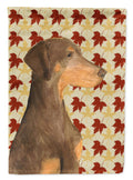 Doberman Fall Leaves Portrait House Flag 28x40 Porch Sleeve Pole Decorative Outside Yard Banner Artwork Wall Hanging, Polyester