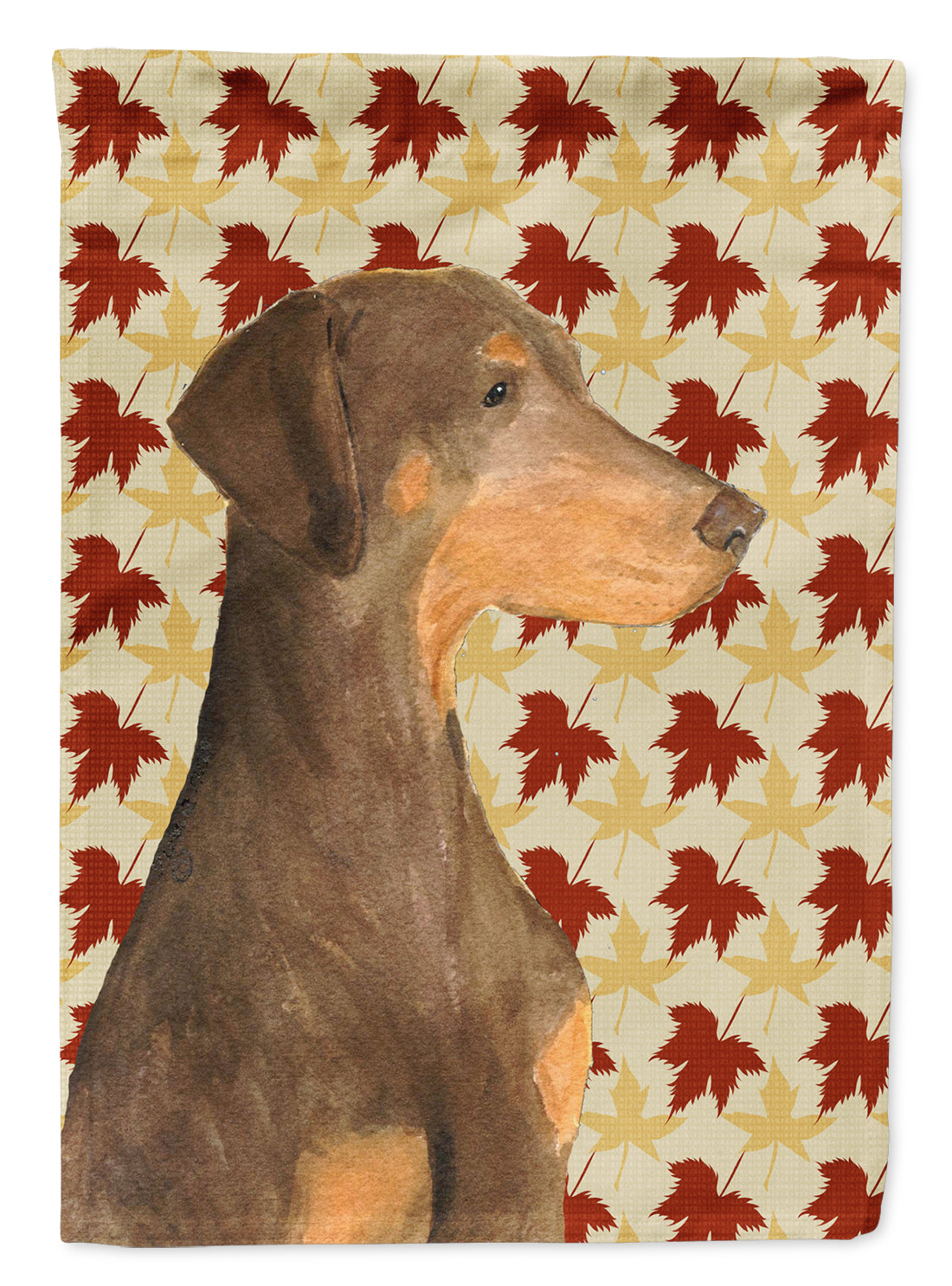 Doberman Fall Leaves Portrait House Flag 28x40 Porch Sleeve Pole Decorative Outside Yard Banner Artwork Wall Hanging, Polyester