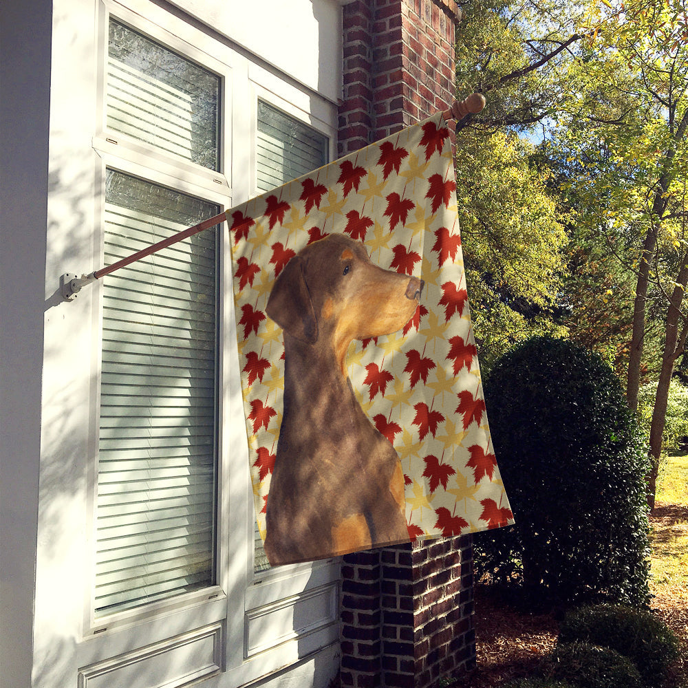 Doberman Fall Leaves Portrait House Flag 28x40 Porch Sleeve Pole Decorative Outside Yard Banner Artwork Wall Hanging, Polyester