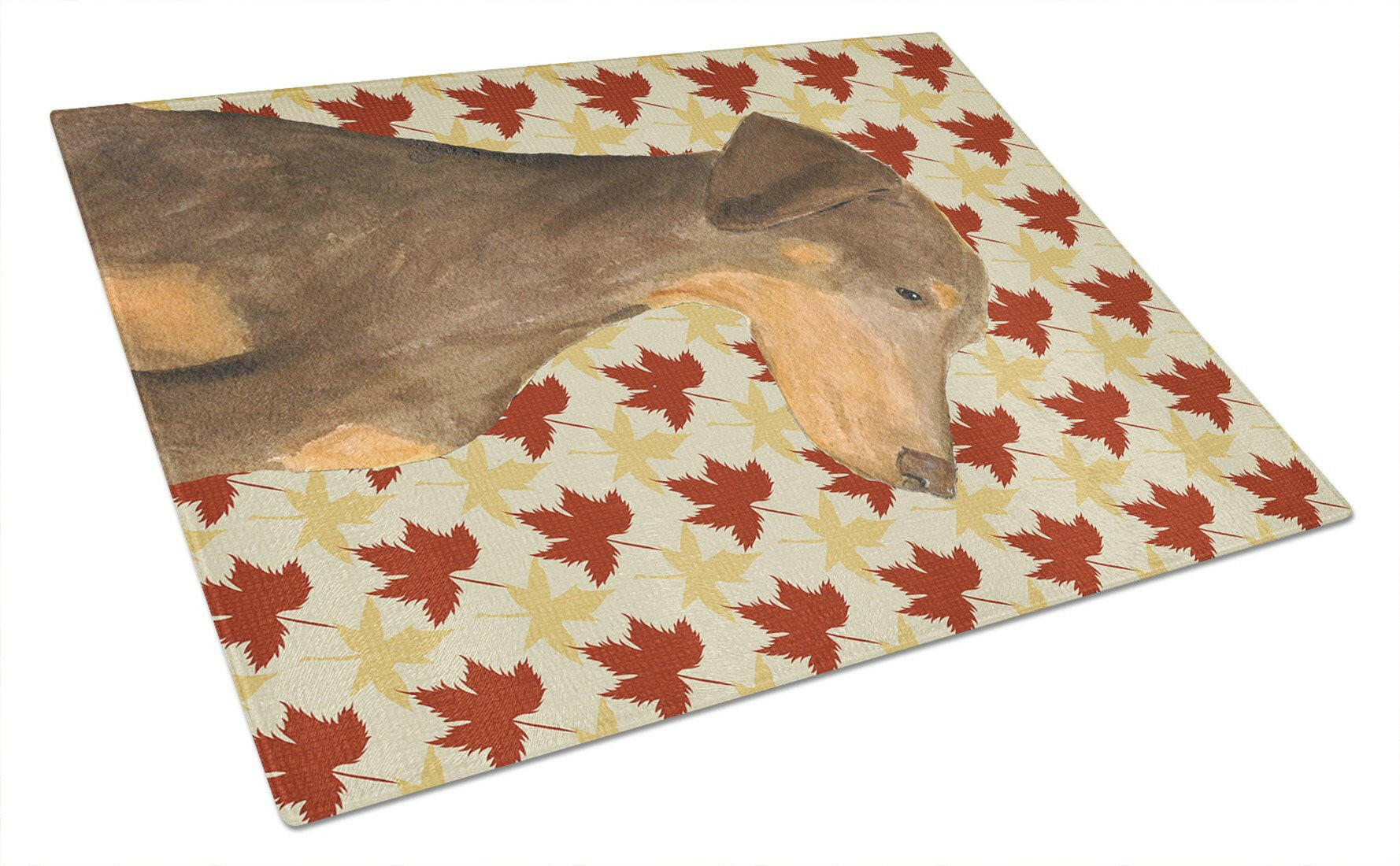 Doberman Fall Leaves Portrait Cutting Board Tempered Glass Kitchen Cutting Surface, Heat Resistant Chopping, Non-Slip Feet, Food Prep & Serving