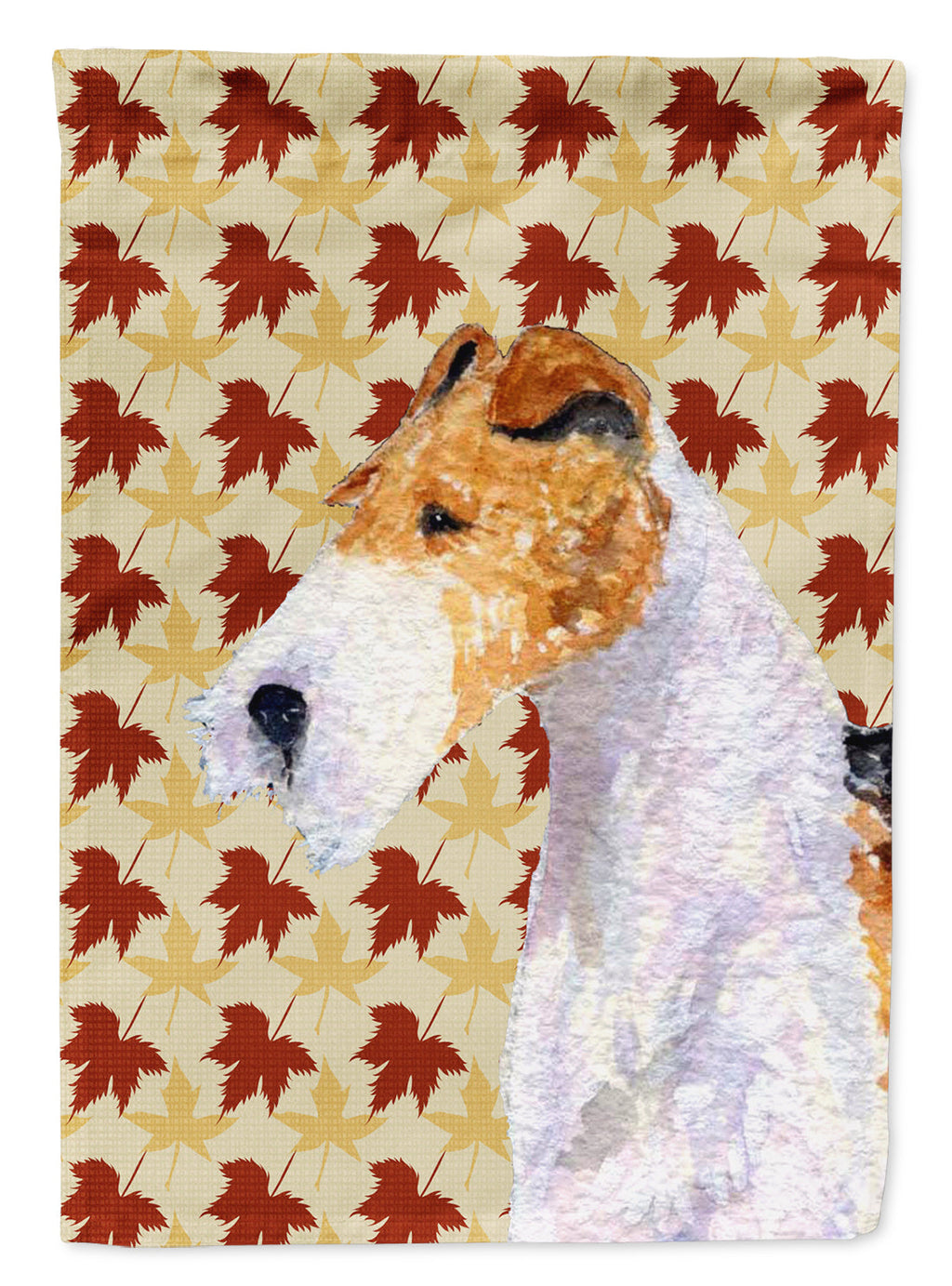 Fox Terrier Fall Leaves Portrait House Flag 28x40 Porch Sleeve Pole Decorative Outside Yard Banner Artwork Wall Hanging, Polyester