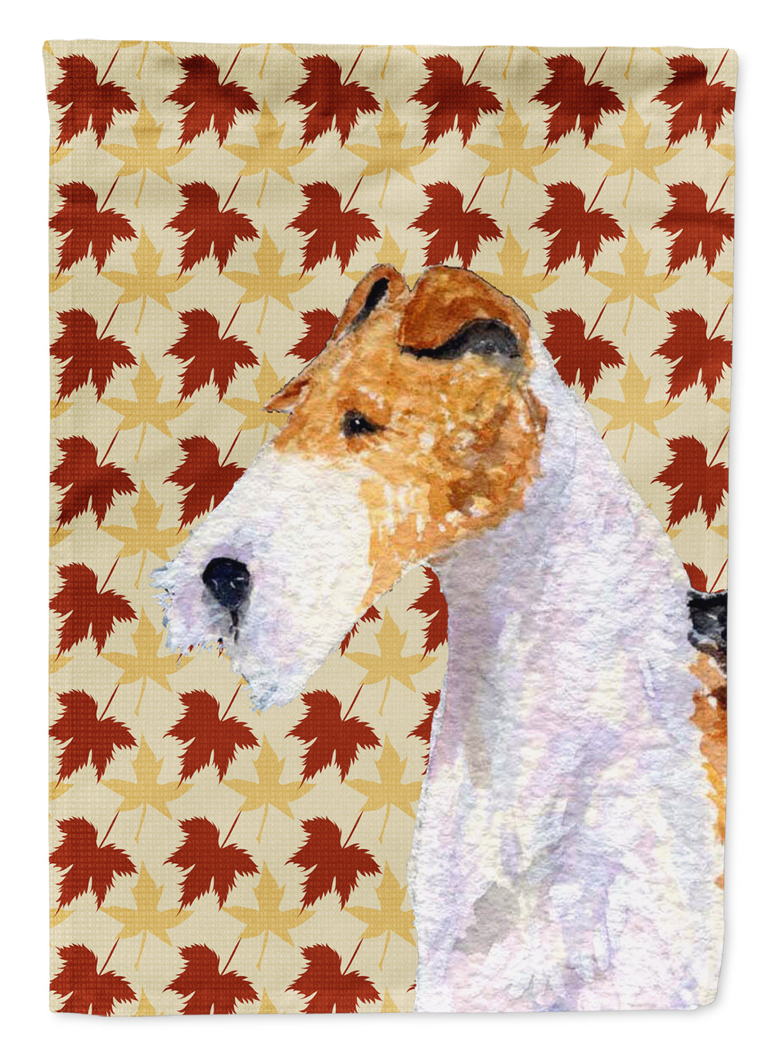 Fox Terrier Fall Leaves Portrait House Flag 28x40 Porch Sleeve Pole Decorative Outside Yard Banner Artwork Wall Hanging, Polyester