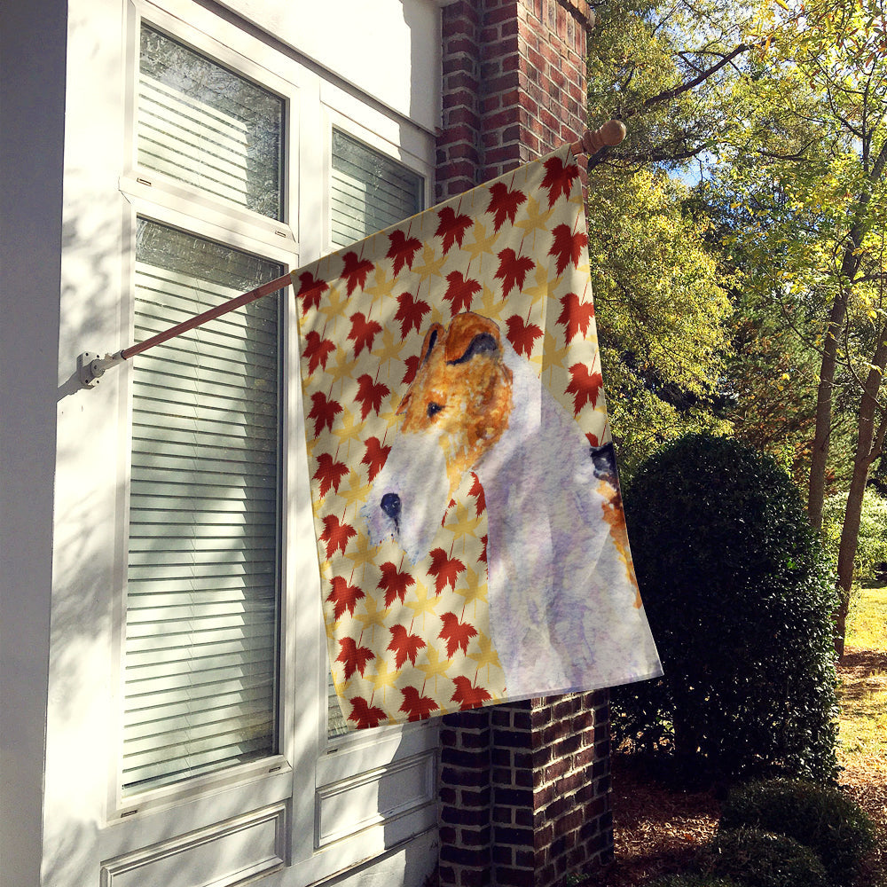 Fox Terrier Fall Leaves Portrait House Flag 28x40 Porch Sleeve Pole Decorative Outside Yard Banner Artwork Wall Hanging, Polyester