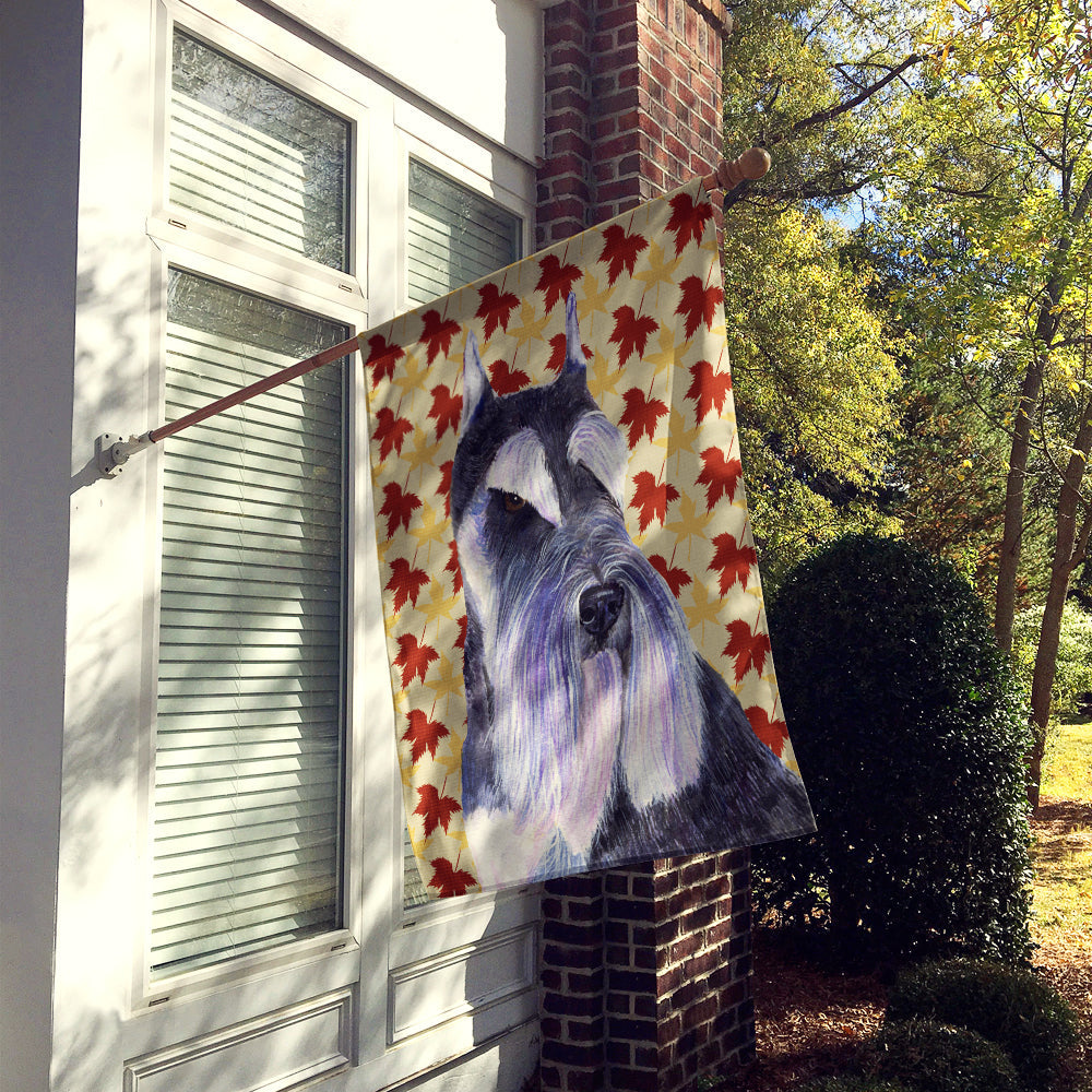 Schnauzer Fall Leaves Portrait House Flag 28x40 Porch Sleeve Pole Decorative Outside Yard Banner Artwork Wall Hanging, Polyester
