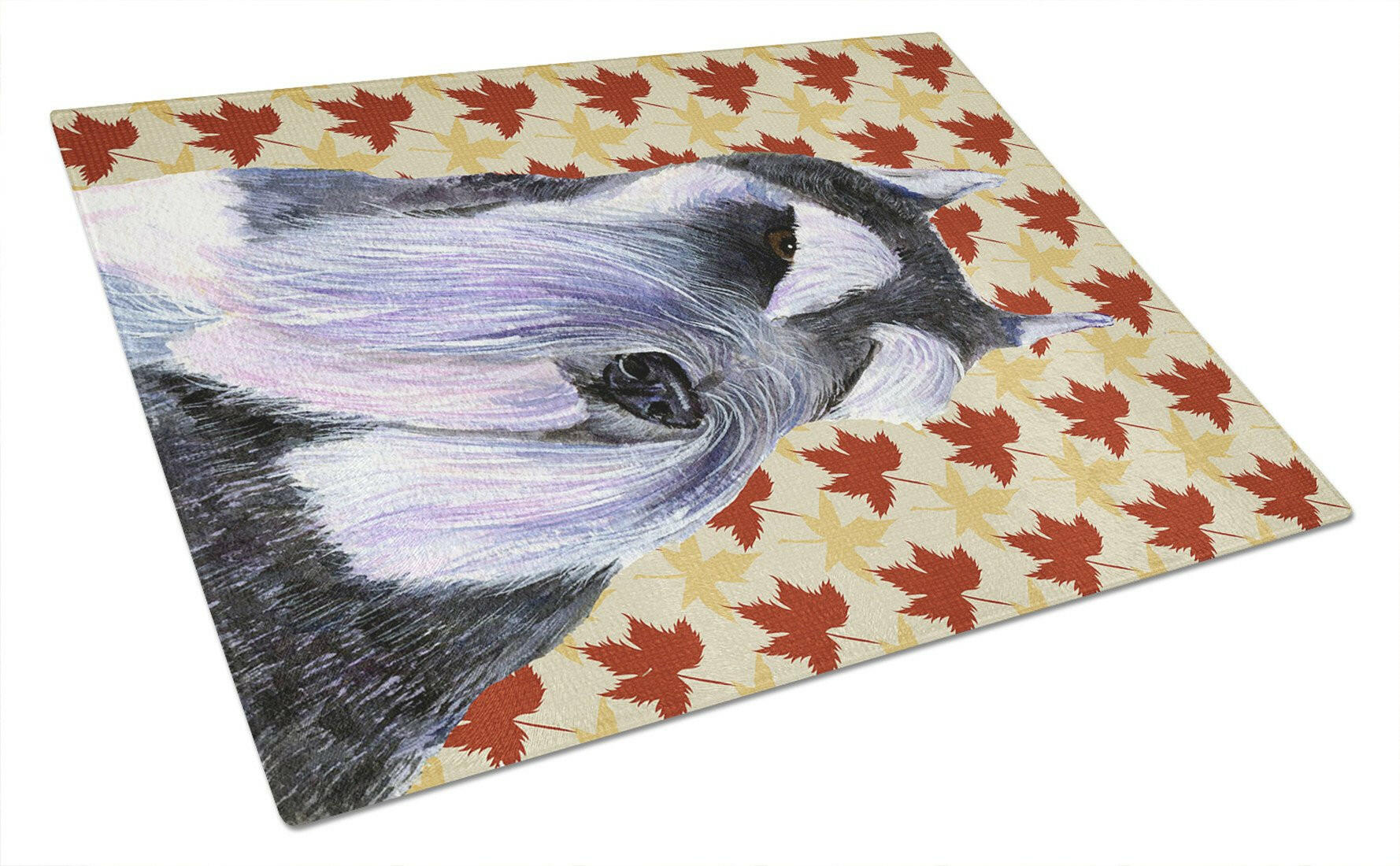 Schnauzer Fall Leaves Portrait Cutting Board Tempered Glass Kitchen Cutting Surface, Heat Resistant Chopping, Non-Slip Feet, Food Prep & Serving