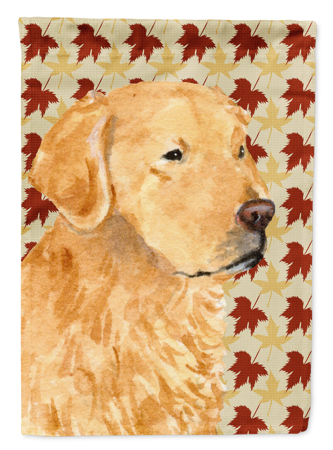 Golden Retriever Fall Leaves Portrait House Flag 28x40 Porch Sleeve Pole Decorative Outside Yard Banner Artwork Wall Hanging, Polyester