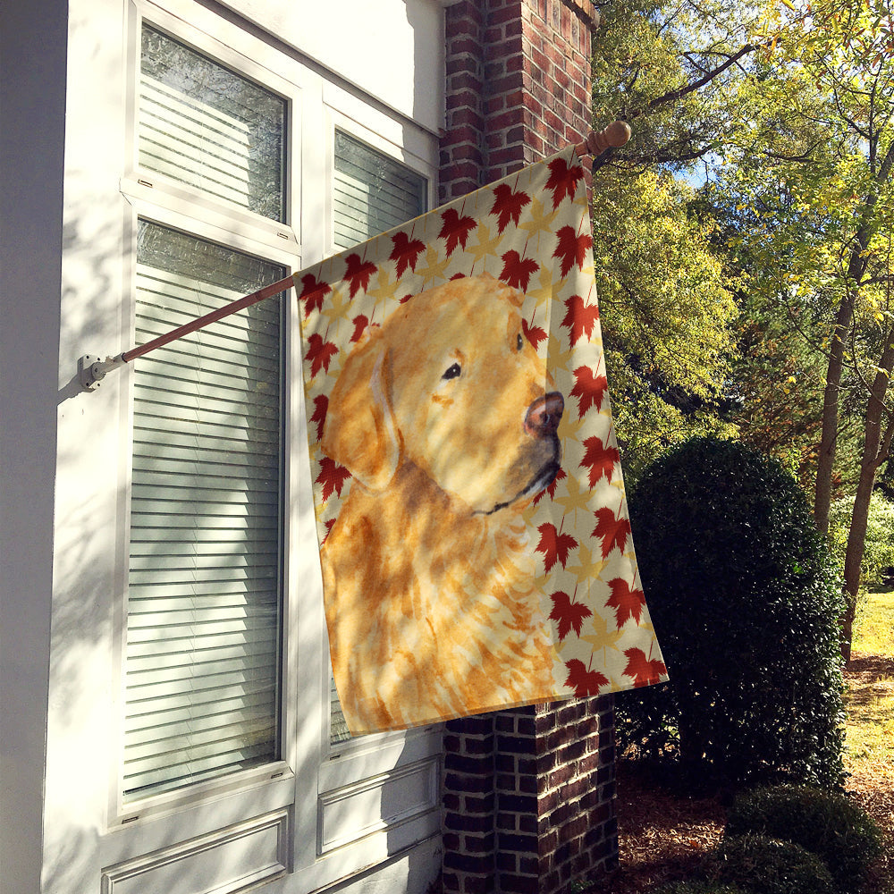 Golden Retriever Fall Leaves Portrait House Flag 28x40 Porch Sleeve Pole Decorative Outside Yard Banner Artwork Wall Hanging, Polyester