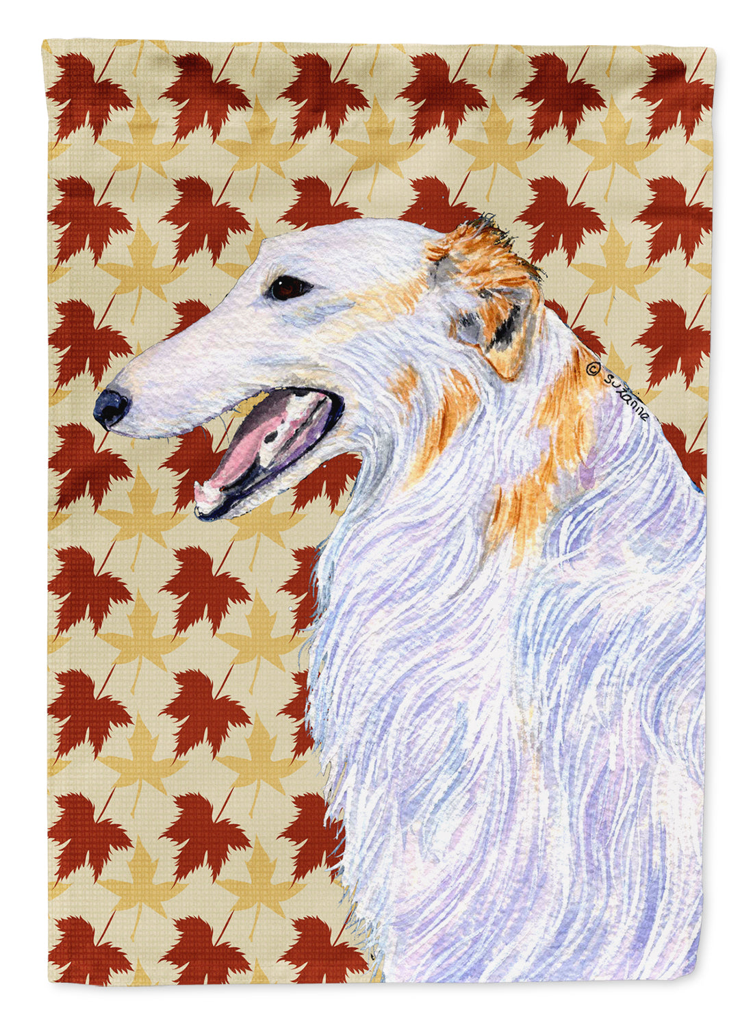 Borzoi Fall Leaves Portrait House Flag 28x40 Porch Sleeve Pole Decorative Outside Yard Banner Artwork Wall Hanging, Polyester