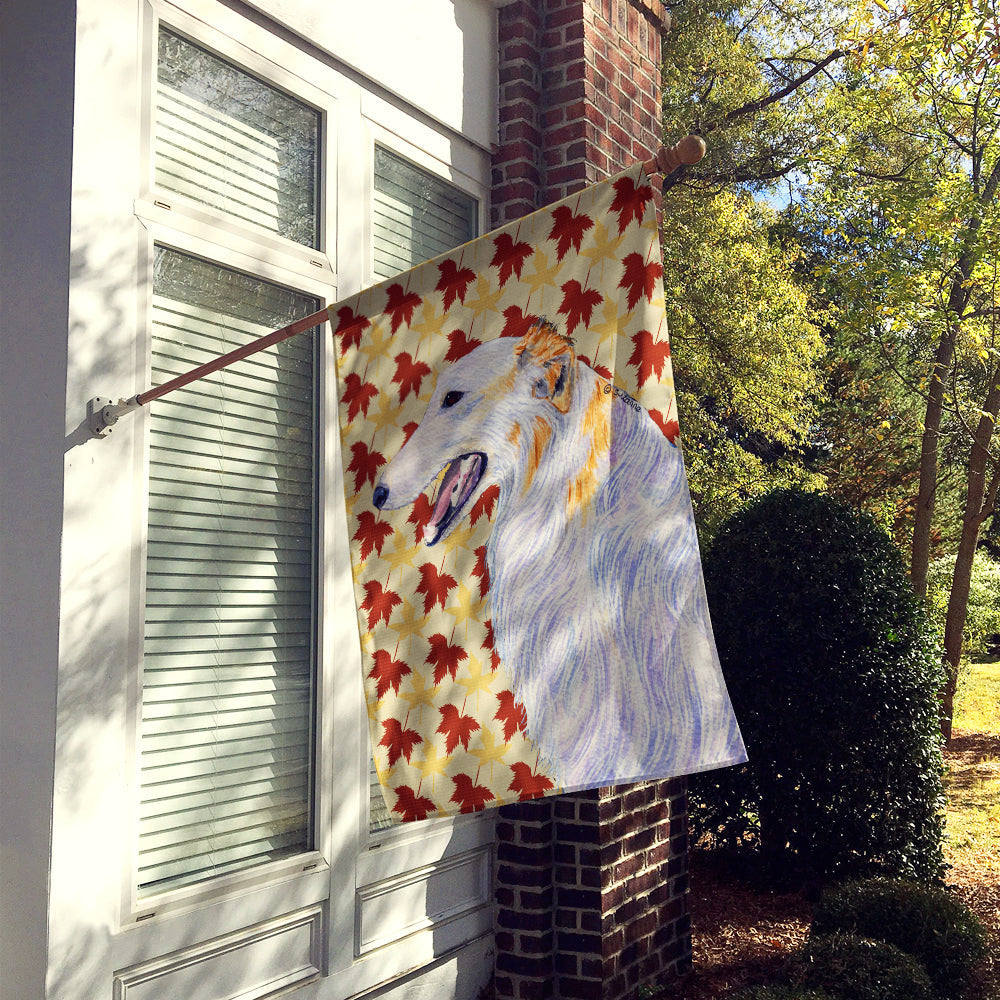 Borzoi Fall Leaves Portrait House Flag 28x40 Porch Sleeve Pole Decorative Outside Yard Banner Artwork Wall Hanging, Polyester