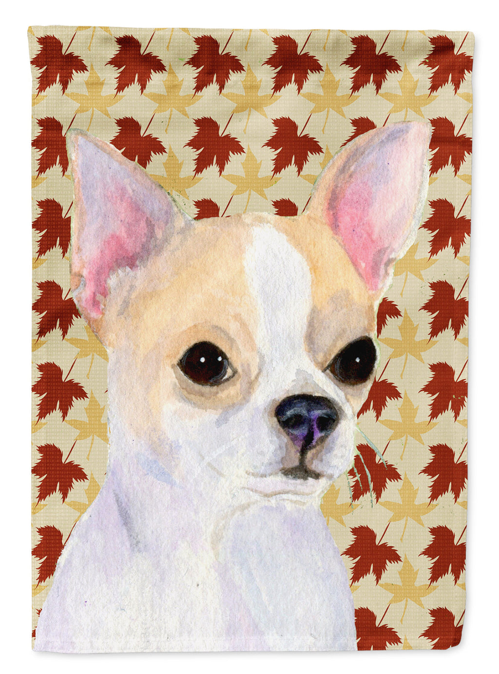 Chihuahua Fall Leaves Portrait House Flag 28x40 Porch Sleeve Pole Decorative Outside Yard Banner Artwork Wall Hanging, Polyester