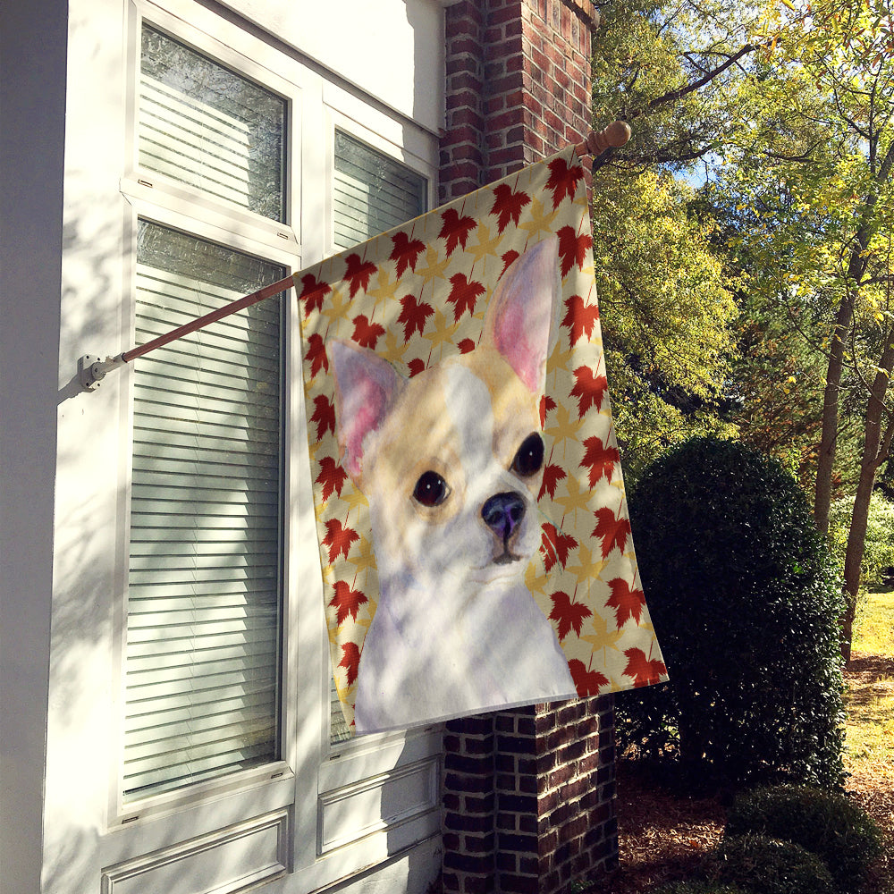 Chihuahua Fall Leaves Portrait House Flag 28x40 Porch Sleeve Pole Decorative Outside Yard Banner Artwork Wall Hanging, Polyester