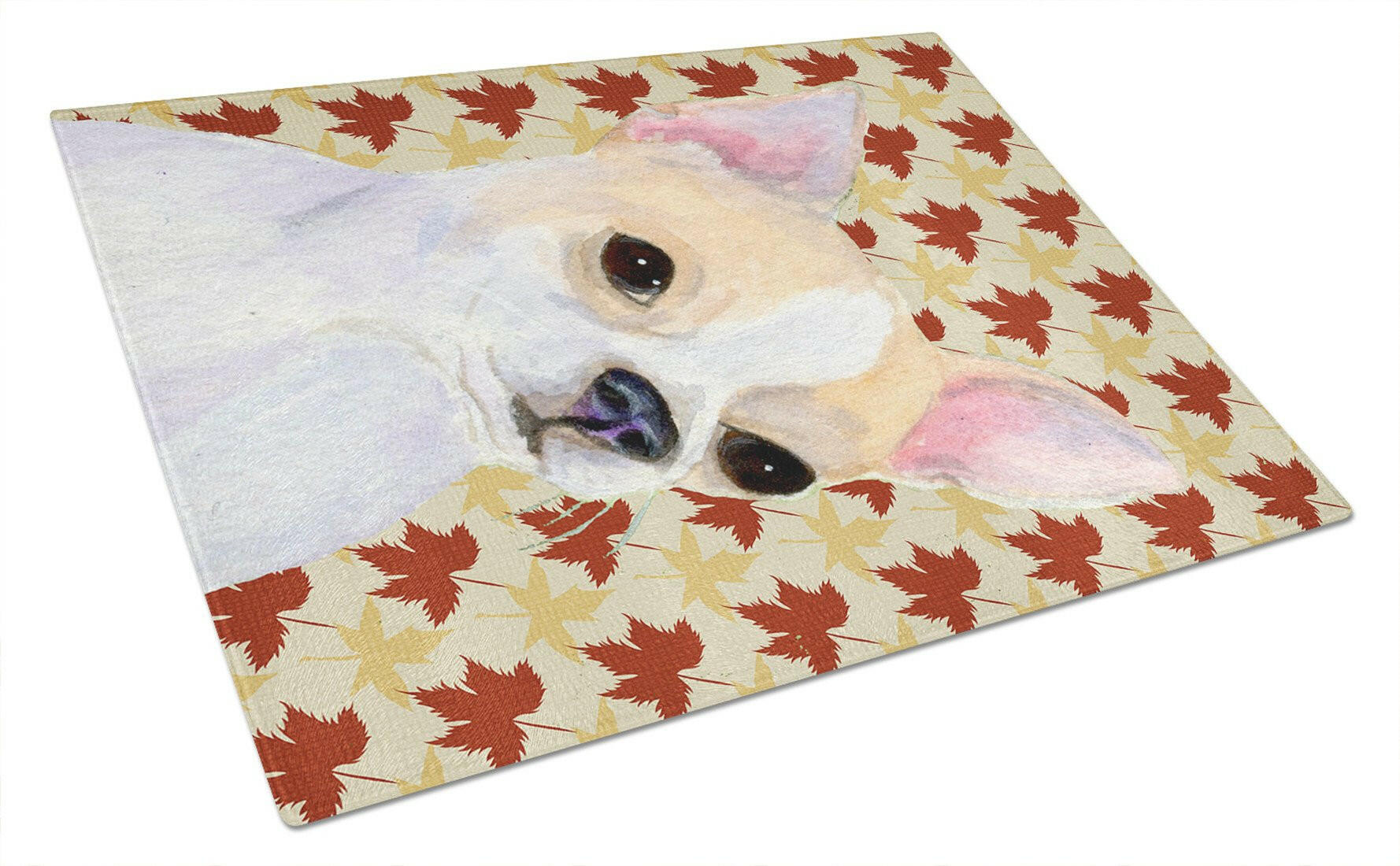 Chihuahua Fall Leaves Portrait Cutting Board Tempered Glass Kitchen Cutting Surface, Heat Resistant Chopping, Non-Slip Feet, Food Prep & Serving