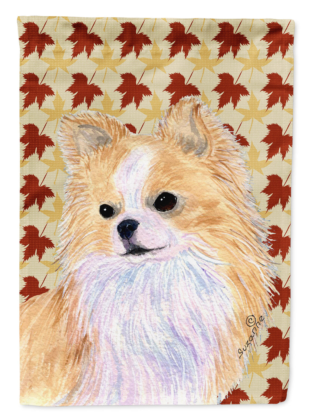 Chihuahua Fall Leaves Portrait House Flag 28x40 Porch Sleeve Pole Decorative Outside Yard Banner Artwork Wall Hanging, Polyester