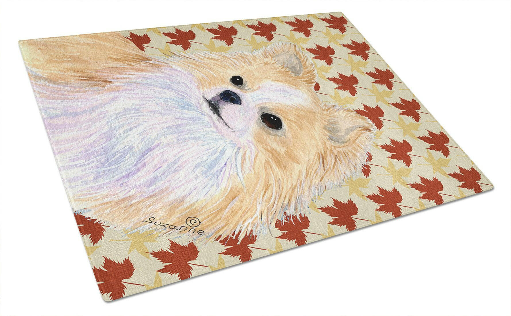 Chihuahua Fall Leaves Portrait Cutting Board Tempered Glass Kitchen Cutting Surface, Heat Resistant Chopping, Non-Slip Feet, Food Prep & Serving