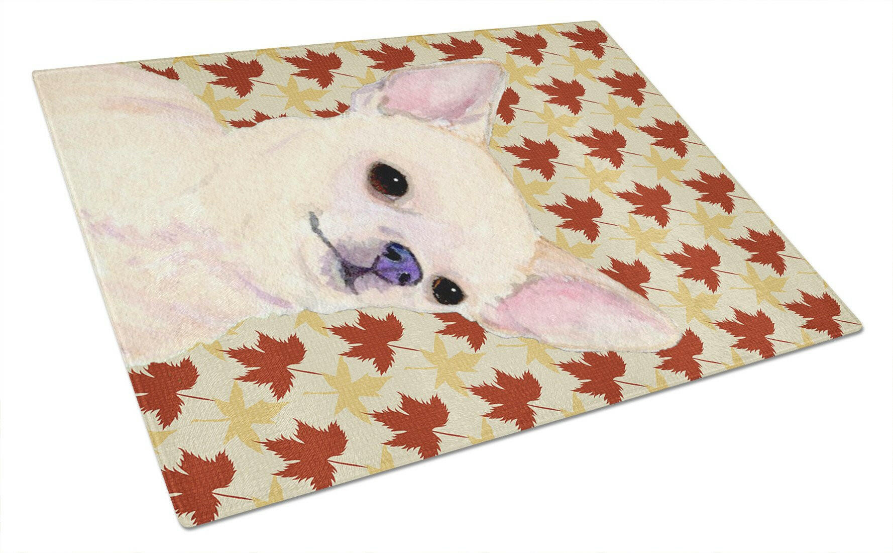 Chihuahua Fall Leaves Portrait Cutting Board Tempered Glass Kitchen Cutting Surface, Heat Resistant Chopping, Non-Slip Feet, Food Prep & Serving