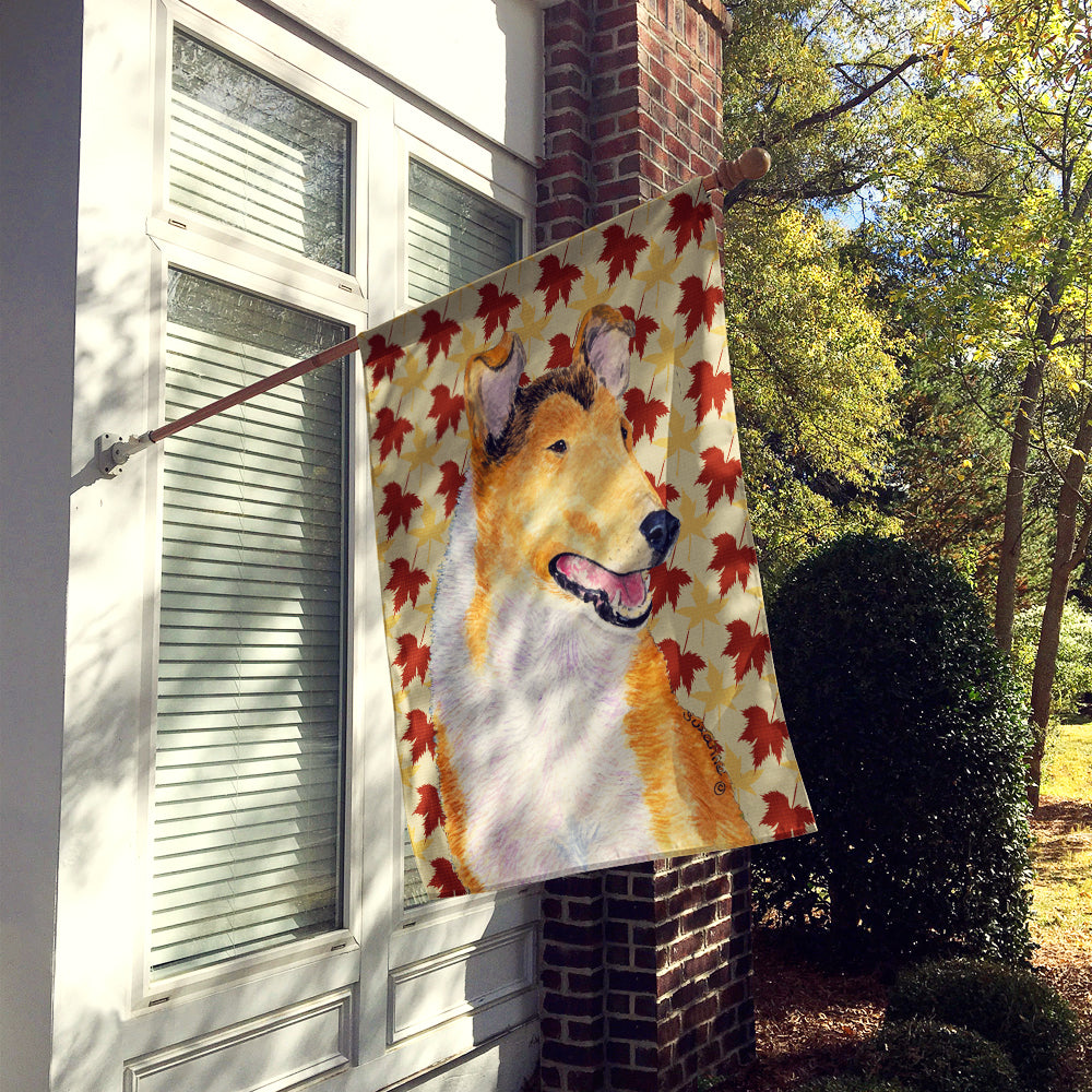 Collie Smooth Fall Leaves Portrait House Flag 28x40 Porch Sleeve Pole Decorative Outside Yard Banner Artwork Wall Hanging, Polyester