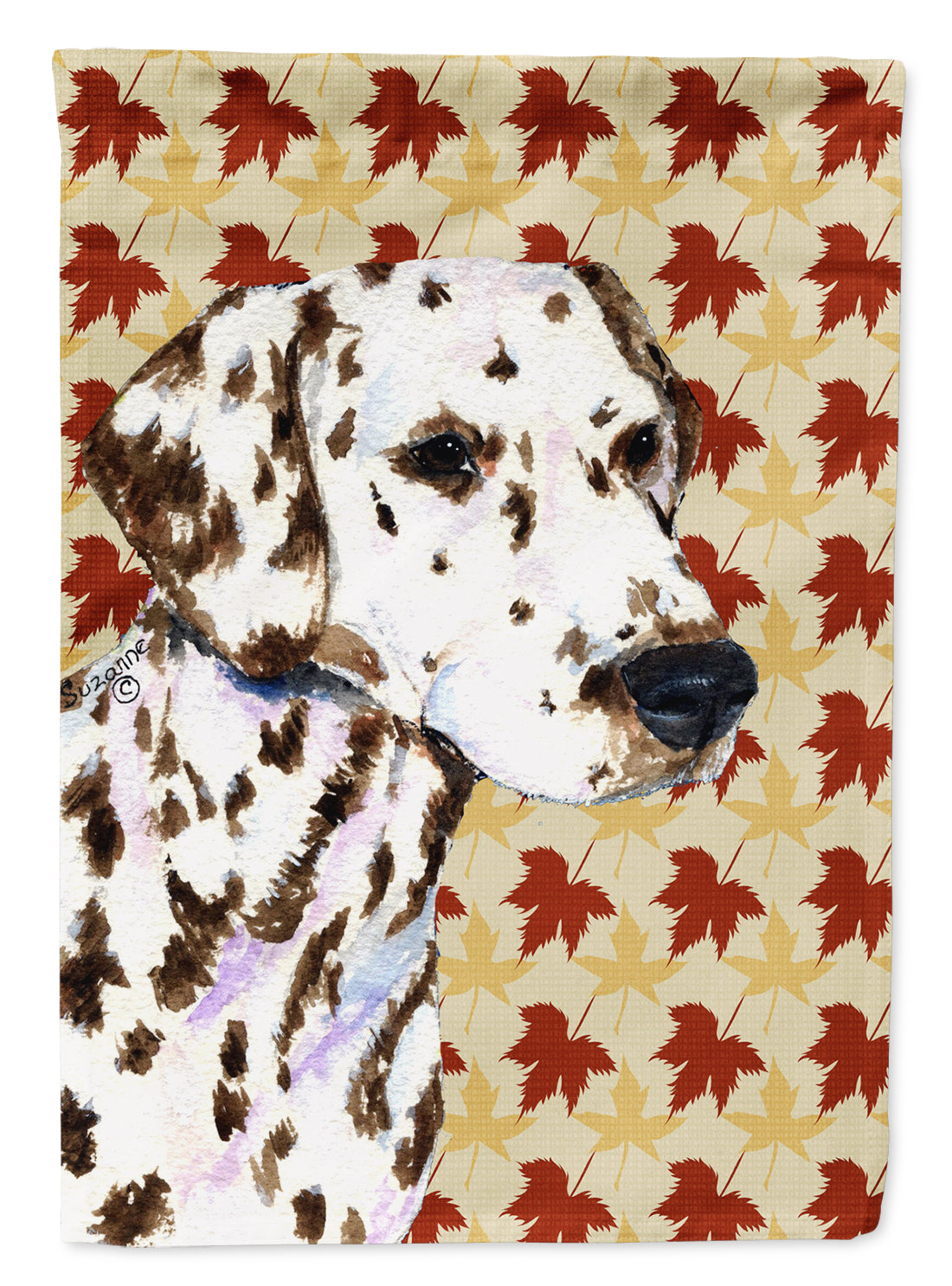 Dalmatian Fall Leaves Portrait House Flag 28x40 Porch Sleeve Pole Decorative Outside Yard Banner Artwork Wall Hanging, Polyester