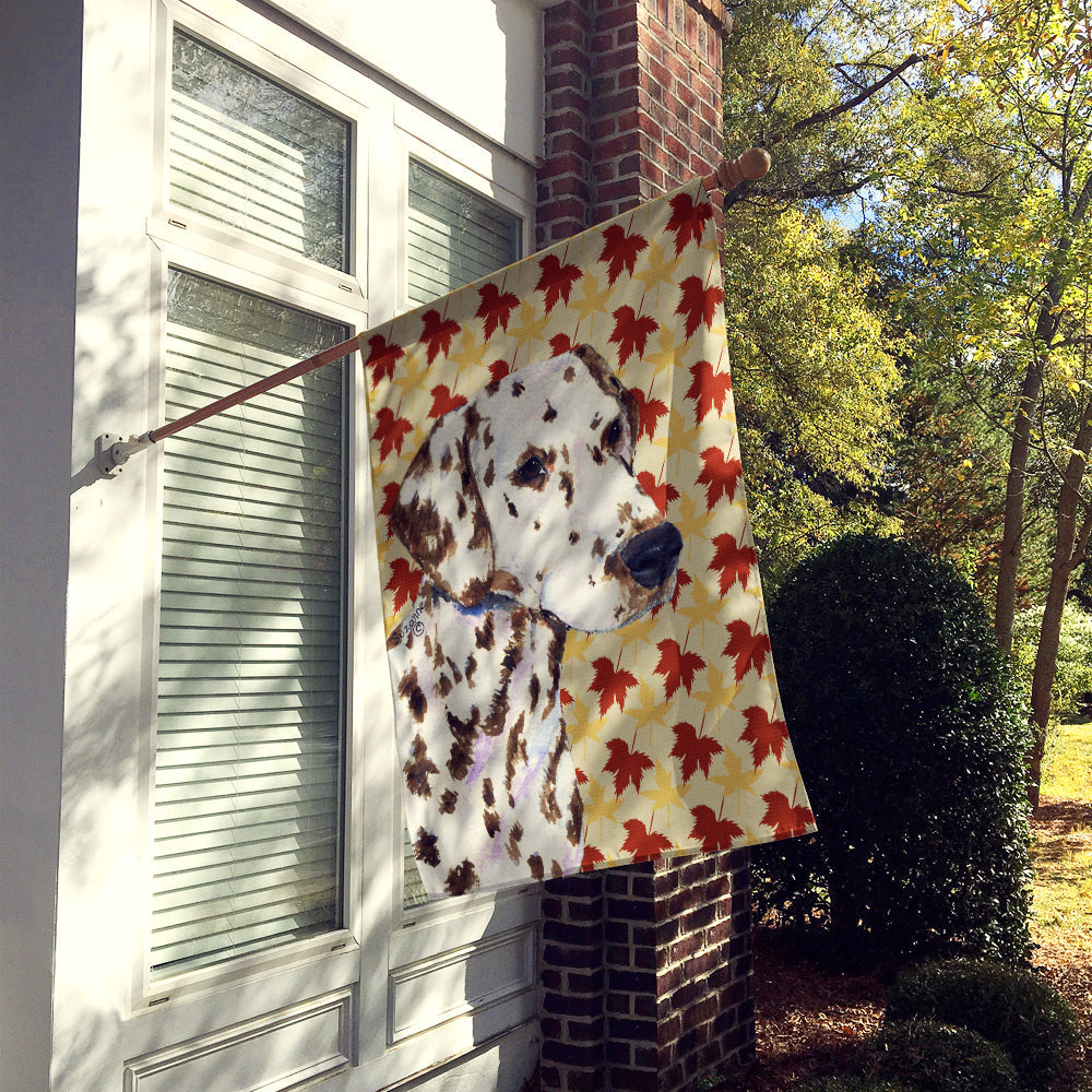 Dalmatian Fall Leaves Portrait House Flag 28x40 Porch Sleeve Pole Decorative Outside Yard Banner Artwork Wall Hanging, Polyester