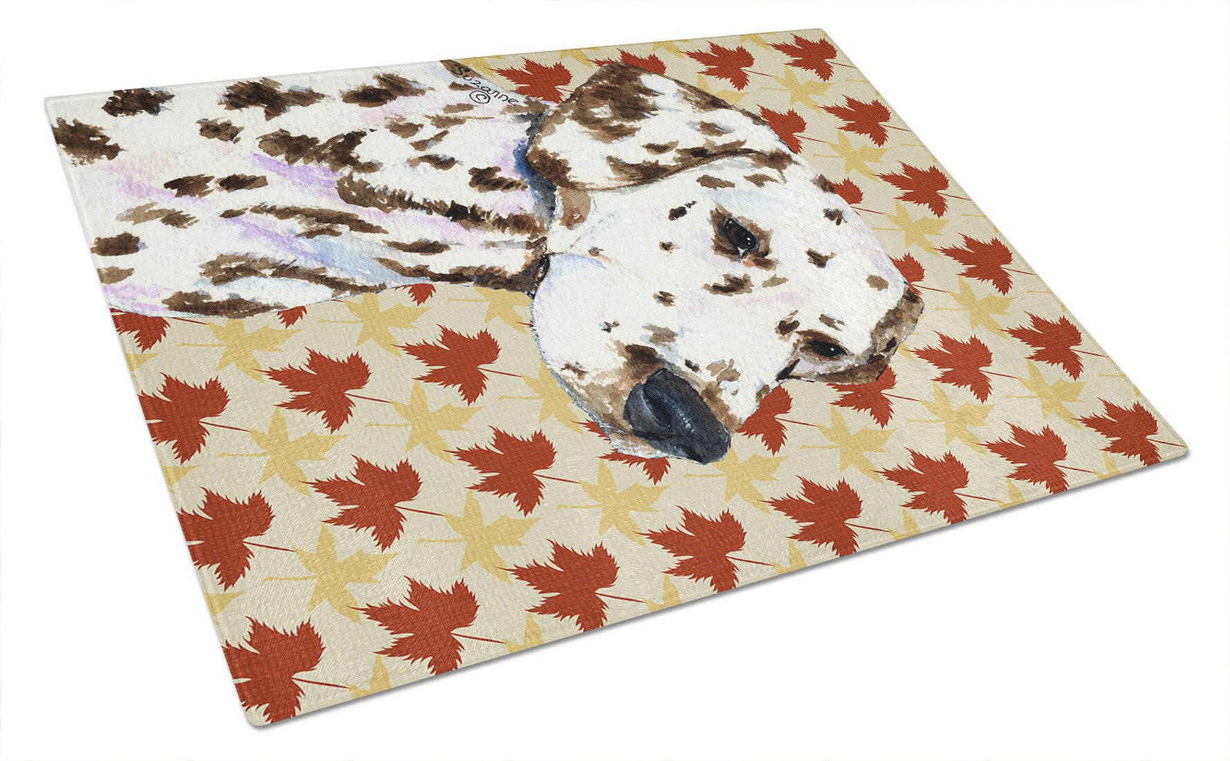 Dalmatian Fall Leaves Portrait Cutting Board Tempered Glass Kitchen Cutting Surface, Heat Resistant Chopping, Non-Slip Feet, Food Prep & Serving