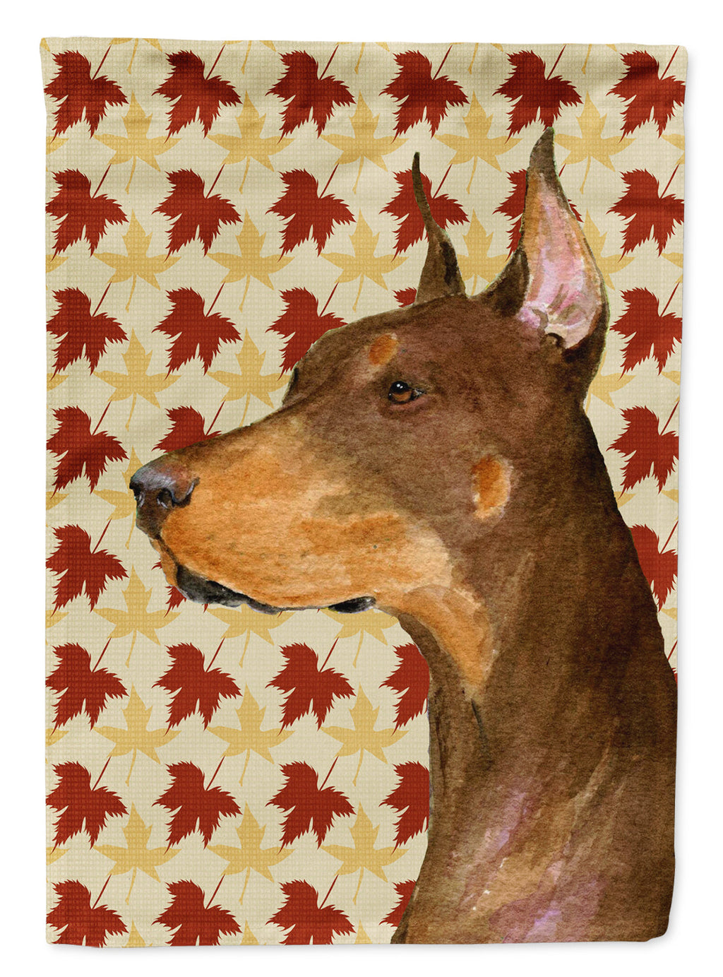 Doberman Fall Leaves Portrait House Flag 28x40 Porch Sleeve Pole Decorative Outside Yard Banner Artwork Wall Hanging, Polyester