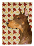Doberman Fall Leaves Portrait House Flag 28x40 Porch Sleeve Pole Decorative Outside Yard Banner Artwork Wall Hanging, Polyester