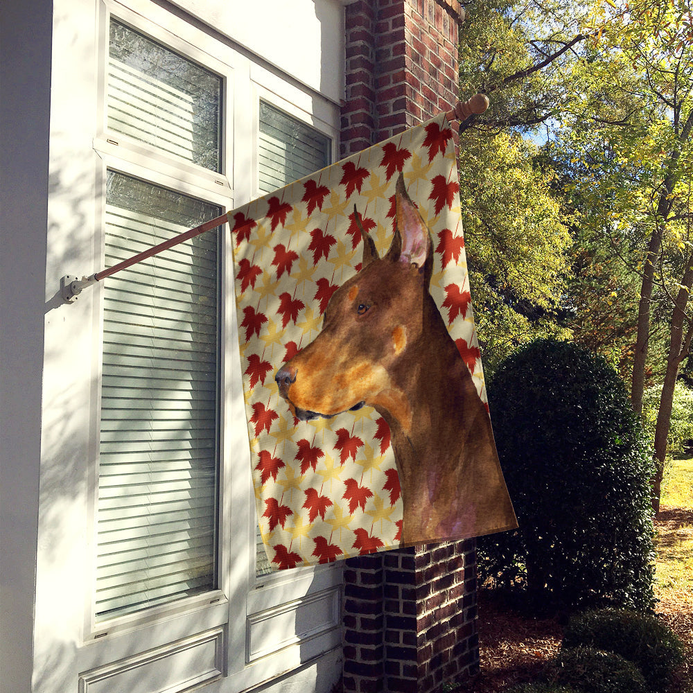 Doberman Fall Leaves Portrait House Flag 28x40 Porch Sleeve Pole Decorative Outside Yard Banner Artwork Wall Hanging, Polyester