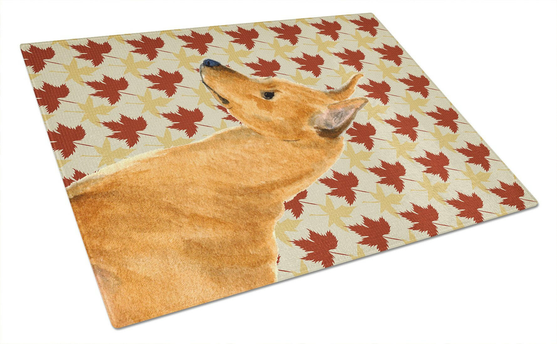 Min Pin Fall Leaves Portrait Cutting Board Tempered Glass Kitchen Cutting Surface, Heat Resistant Chopping, Non-Slip Feet, Food Prep & Serving