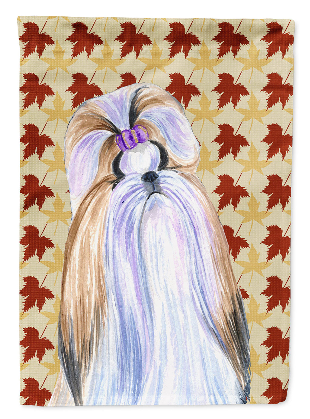 Shih Tzu Fall Leaves Portrait House Flag 28x40 Porch Sleeve Pole Decorative Outside Yard Banner Artwork Wall Hanging, Polyester