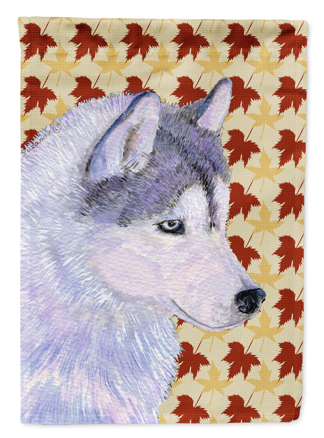 Siberian Husky Fall Leaves Portrait House Flag 28x40 Porch Sleeve Pole Decorative Outside Yard Banner Artwork Wall Hanging, Polyester