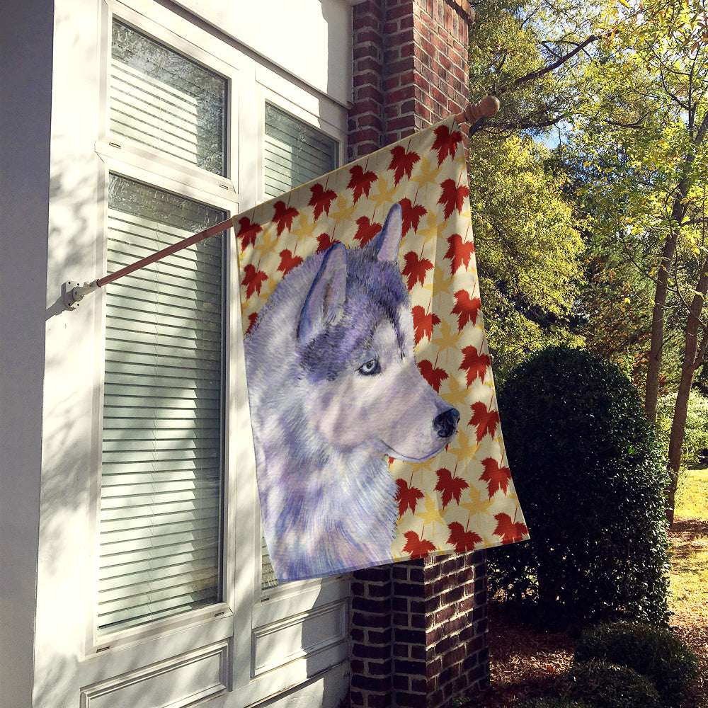 Siberian Husky Fall Leaves Portrait House Flag 28x40 Porch Sleeve Pole Decorative Outside Yard Banner Artwork Wall Hanging, Polyester
