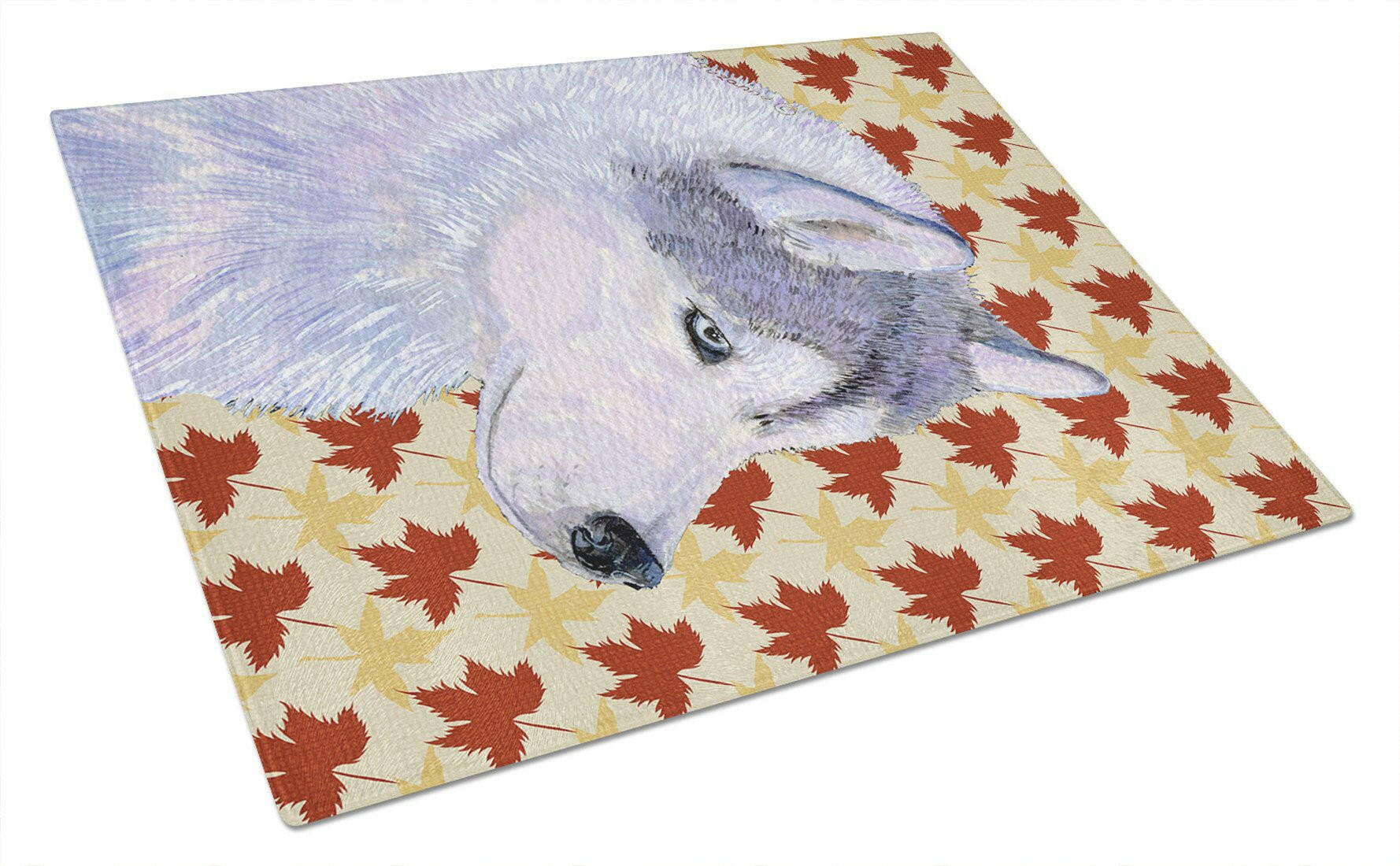 Siberian Husky Fall Leaves Portrait Cutting Board Tempered Glass Kitchen Cutting Surface, Heat Resistant Chopping, Non-Slip Feet, Food Prep & Serving