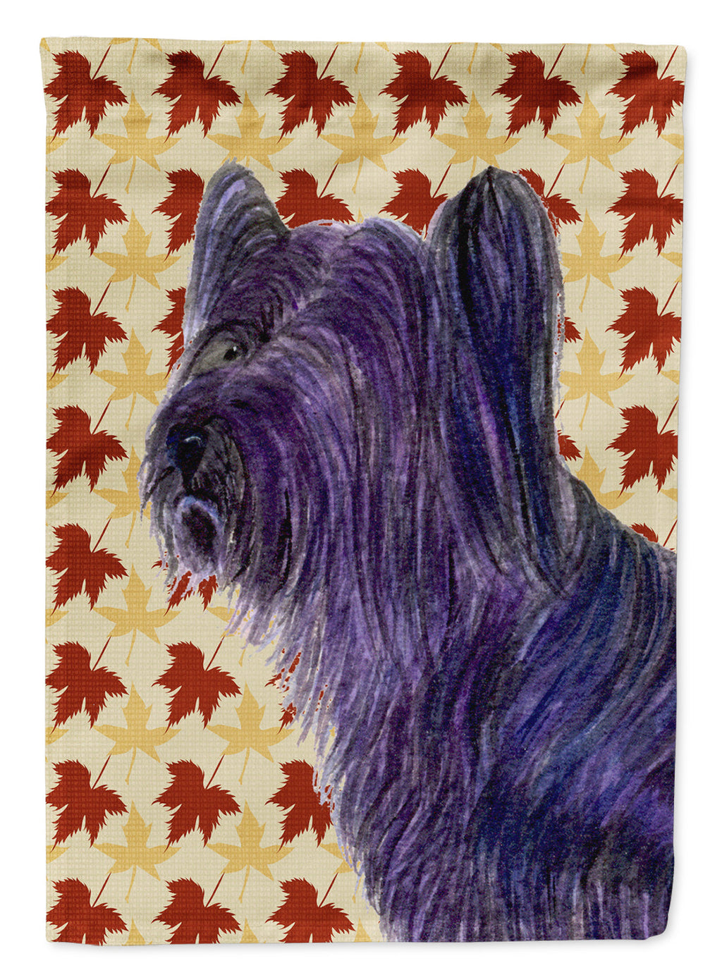 Skye Terrier Fall Leaves Portrait House Flag 28x40 Porch Sleeve Pole Decorative Outside Yard Banner Artwork Wall Hanging, Polyester