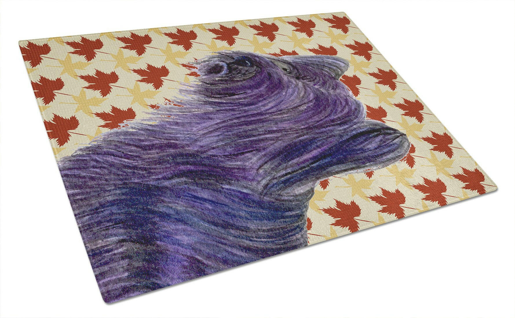 Skye Terrier Fall Leaves Portrait Cutting Board Tempered Glass Kitchen Cutting Surface, Heat Resistant Chopping, Non-Slip Feet, Food Prep & Serving