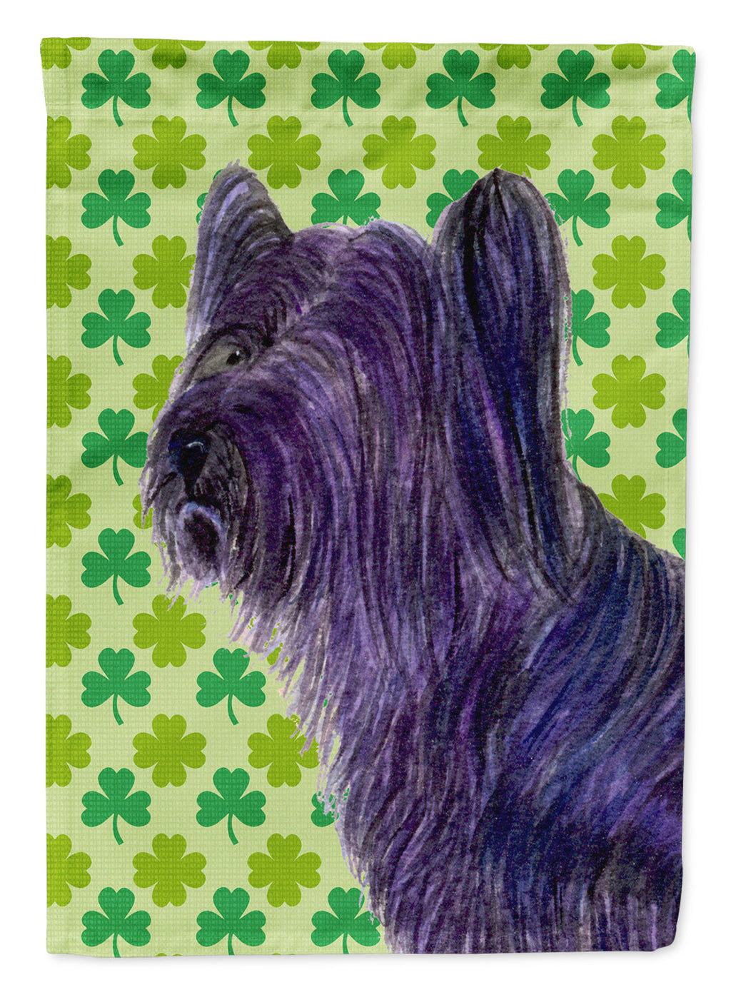 Skye Terrier St. Patrick's Day Shamrock Portrait House Flag 28x40 Porch Sleeve Pole Decorative Outside Yard Banner Artwork Wall Hanging, Polyester